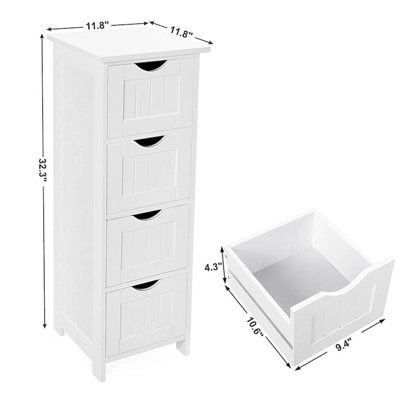 11,8 inch. Wit Vrijstaand Badkamer Opbergmeubel met 4 Lades